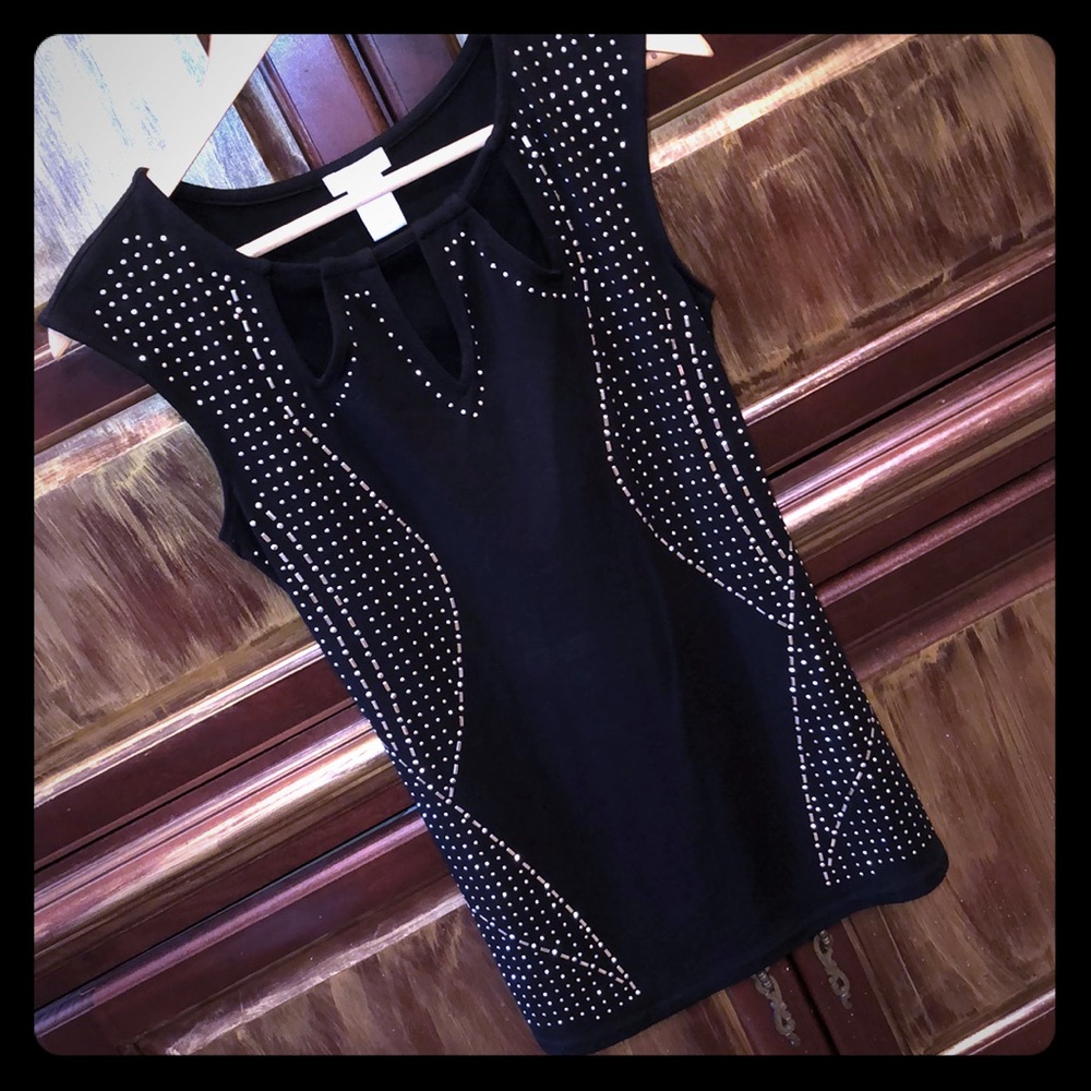 Cache black embellished stretch tunic